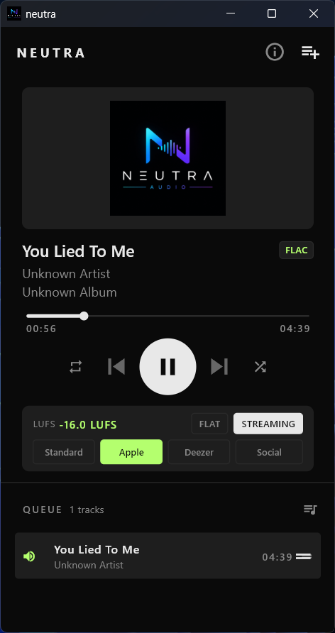 Neutra Audio player screen